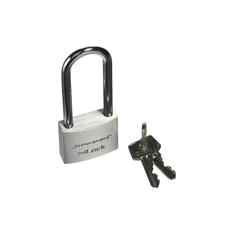 Silverline 674961 Long Shackle Aluminium Padlock, Silver, 40 mm