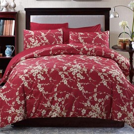 ABREEZE Duvet Cover Set, 100% Cotton Duvet Cover,Plum Blossom Pattern, Bedding Twin Full Queen King Size Set, 3-Piece Duvet Cover Set Includes 2 Pillow Shams
