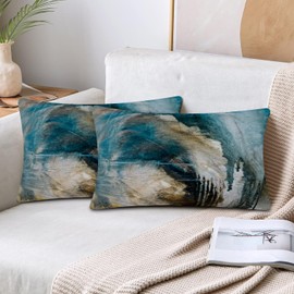 Alricc Turquoise and Black Pillow Covers 12X20, Teal Abstract Art Painting Aesthetic Square Accent Decorative Throw Pillow Covers, Soft Throw Pillows for Couch Sofa Bedroom Set of 2