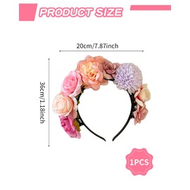 KGDUYC Headband Dirndl Flowers Roses Headband Costume Hair Accessories Flowers Hair Wreath Headband Women Girls Headband with Mixed Flowers for Wedding Hawaiian Carnival Theme Party