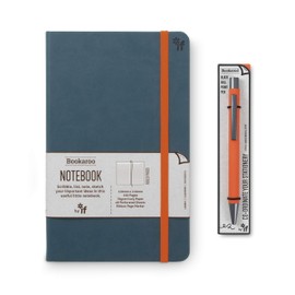 IF Bookaroo Classic Ruled Notebook & Pen Set, Teal with Contrasting Orange Elastic Closure, Ribbon and Pen, Hard Cover with Soft PU, A5 21.5 x 13.5cm, 192 Pages. Metal Ballpoint Pen with Black Ink