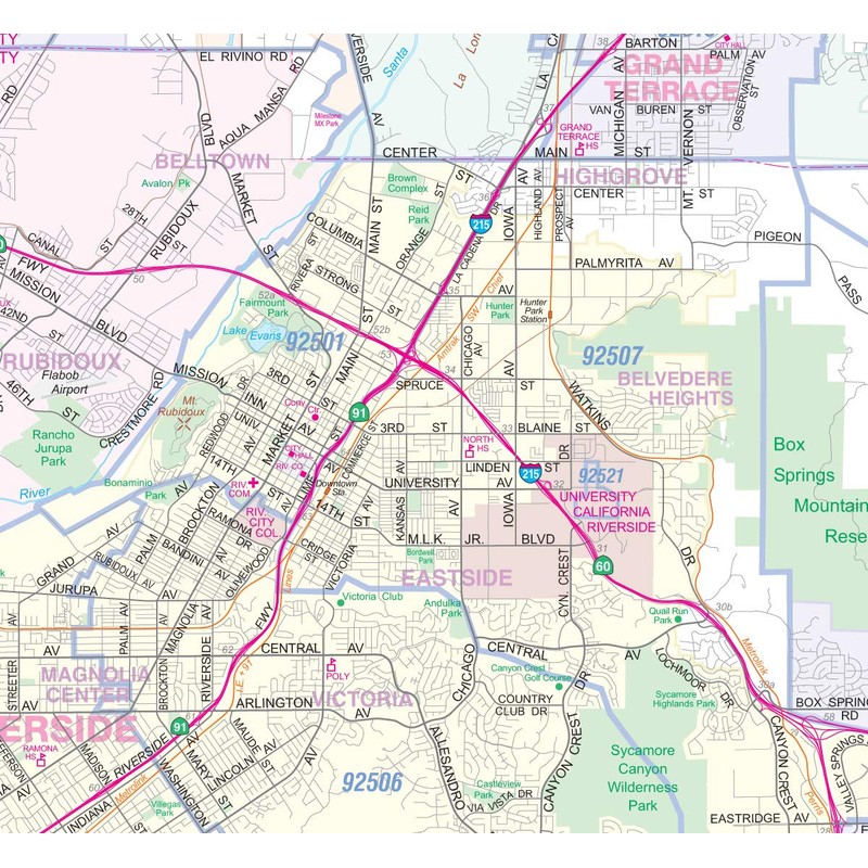 Metro Maps Los Angeles-Orange County-Riverside Detailed Region Wall Map (67"x44")