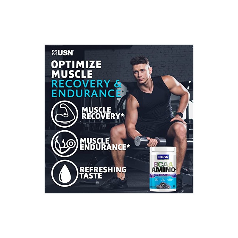 USN Suplementos BCAA Amino + Suplemento, Frambuesa Azul, 11 oz