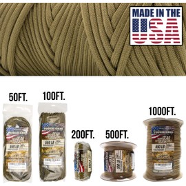 TOUGH-GRID 550lb Grizzly (Coyote) Brown Paracord/Parachute Cord - 100% Nylon Mil-Spec Type III Paracord Used by The US Military, Great for Bracelets and Lanyards, 200Ft. - Grizzly Brown
