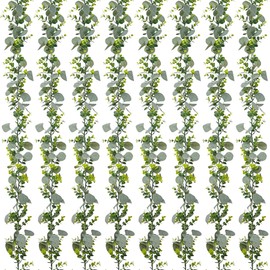 Artificial Eucalyptus Garland 8 Pack, 5.9ft Fake Greenery Garland Hang Vines for Bedroom Wedding Backdrop Arch Wall Table Party Mantle Decor Plants Indoor & Outdoor Use