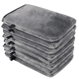 PHOGARY 8 Pack Microfiber Wash Mitts Flannel Soft Wash Mitt Bath Spa Towel Reusable Makeup Remover Gloves European Style Washcloth 15x21cm (Grey)