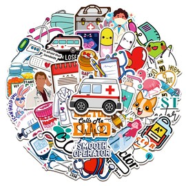 50Pcs Doctor Stickers,Medical Equipment Aesthetic Decals, Vinyl Laptops Decals for Kids Teens Adults,Gifts Therapist Water Bottles Bumper Helmet Book Decorative Doctor Reward Stickers