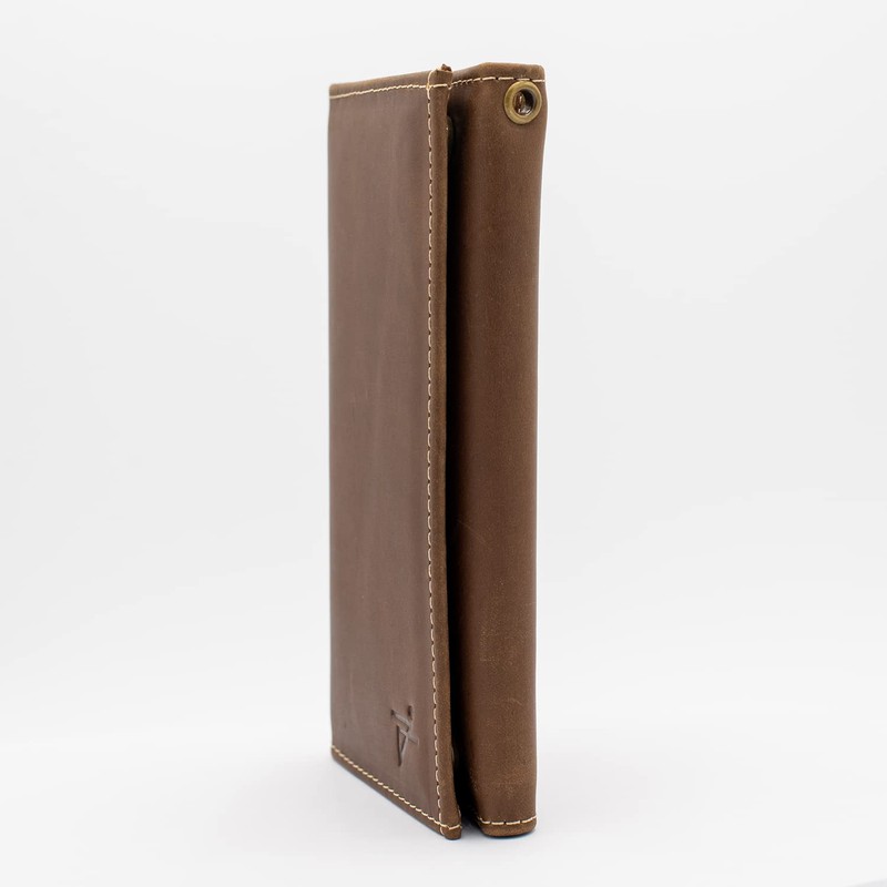 Genuine Leather Long Wallet for Men, Trifold & Checkbook, RFID