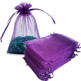 Gmnosuw 100 Count Organza Drawstring Gift Bag for Jewelry,Dried Lavender Flowers,Sheer Fabric 4x6 Inches Mesh Purple Voile Pouch for Baby Shower,Christmas,Baby Girl Birthday,Party Favors,Wedding,Beach
