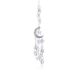 FuninCrea Hanging Crystal SunCatcher for Window, Silver Moon Stars Crystal Prisms Suncatcher Ornament with Chain Rainbow Maker Sun Catcher Decoration for Home Garden Window Car (Silver)