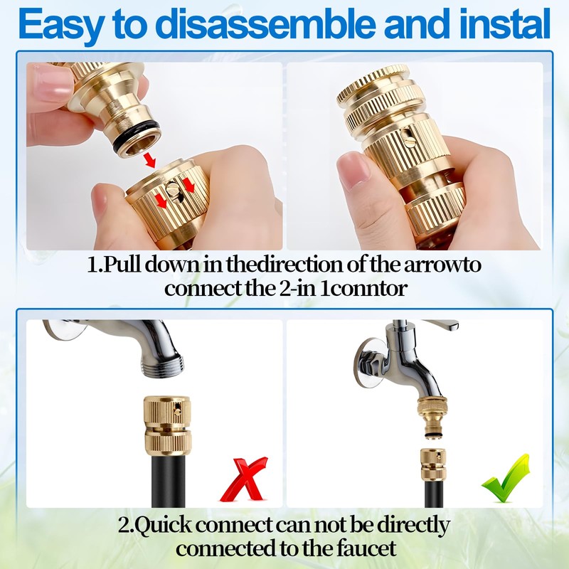 4 Piece Brass Hose Fitting Set, 1/2 Inch Brass Hose