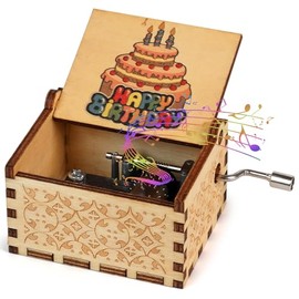 Caja de música de feliz cumpleaños - Caja musical vintage grabada a mano con manivela, cajas de música de madera para cumpleaños. Regalos de caja musi