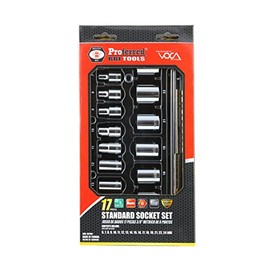 Proferred S07001 3/8" Drive Standard Metric Socket Set, 17 Piece, 6 Point