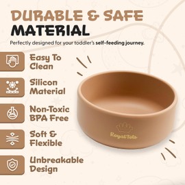 RoyalTots Silicone Baby Bowls 6-12 Months+ - Durable Toddler Food Bowls, Baby Food & Feeding Bowls | Perfect Snack Bowl for Toddlers | BPA-Free, Non-Slip, Microwave Safe (Brown)