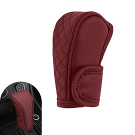 MOXRUQ Car Gear Shift Cover, Leather Shift Knob Cover, Anti-Slip Breathable Shift Knob Protector Cover, Automotive Gear Shift Decoration Accessories, Universal for Most Cars SUVs Trucks (Red)