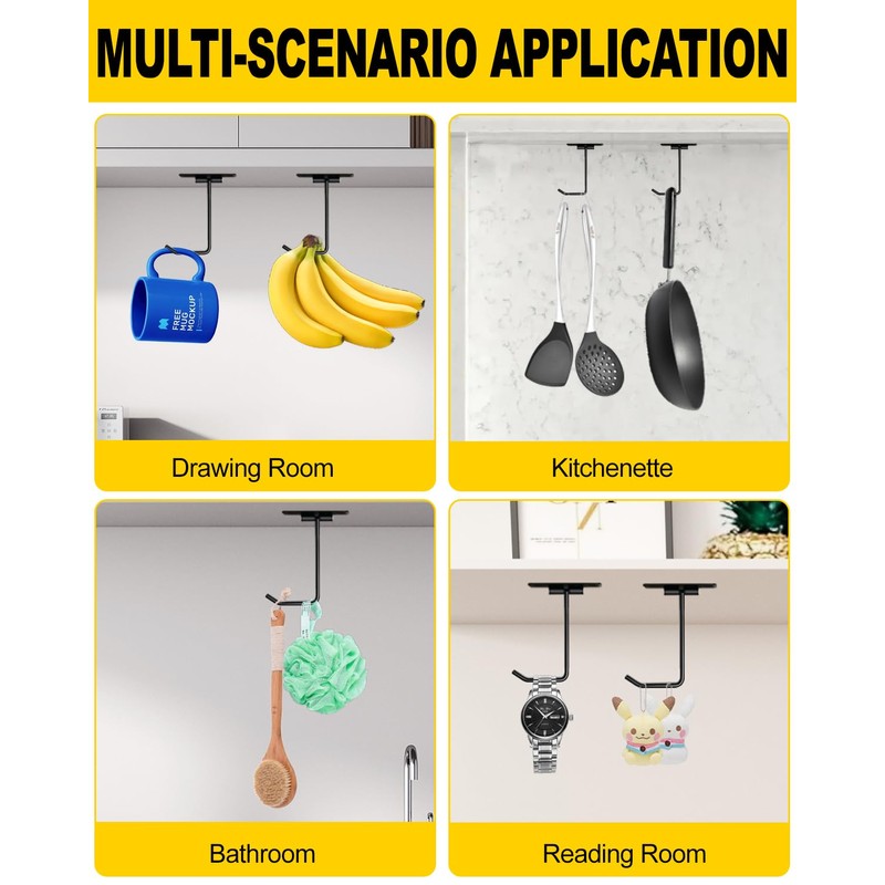 Peasulin Banana Hanger Hook, Under Cabinet Double Hook Holder for