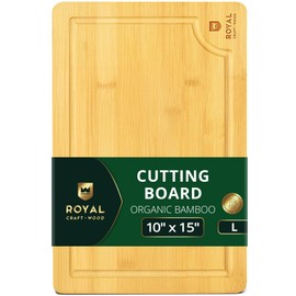 ROYAL CRAFT WOOD Bamboo Cutting Board with Juice Groove - Kitchen Chopping Board for Meat Cheese and Vegetables, Heavy Duty Serving Tray w/Handles (Large,10 x 15")