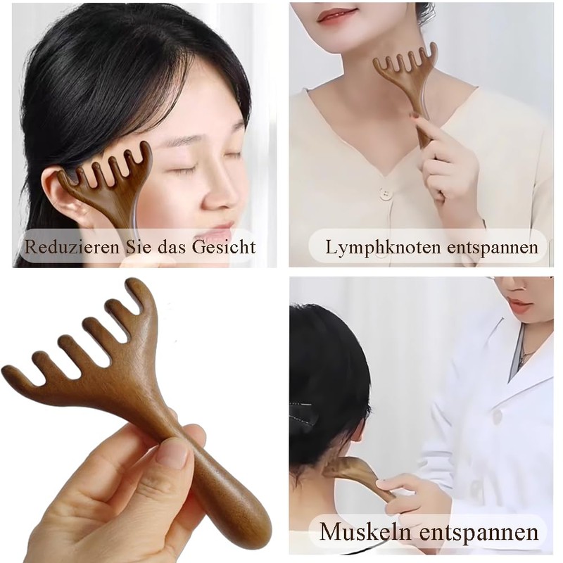 Wooden Gua Sha Manual Massage Board Hair Comb, Facial Scalp
