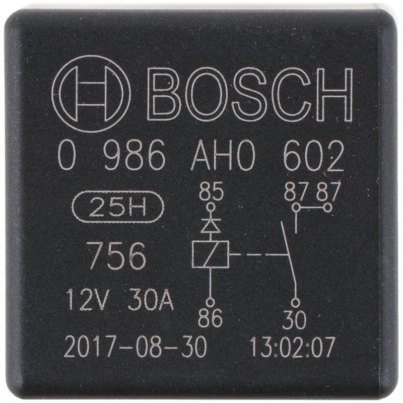 Bosch 0986AH0602 Mini Relay 12V 20A, 2x87, IP5K4, Operating Temperature