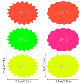 120 Pcs Blank Price Label, Fluorescent Starburst Sale Signs, Price Tags, Burst Paper Signs, Starburst Sign Stickers Tags for Retail Store Grocery Shop Party Favors