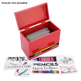 BTSKY Stainless Steel Pen and Pencil Dispenser Holder with New Upgraded 8 Stickers Bulk Pencil Storage and Dispensing For Home Office Use or Gift, Pencils Not Included (Red)