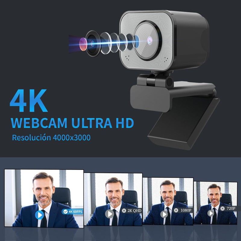 NOVAKA Cámara Web 4K, Micrófono Integrado con Cancelación de Ruido,