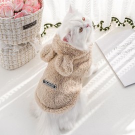Selena Cat Bunny Ears Costume Cute Dog Kitten Hoodies Sweater Rabbit Ears Puppy Pet Apparel (Large,Beige)