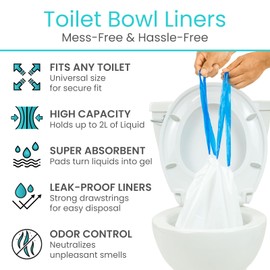 Vive Toilet and Commode Liners with Super Absorbent Pads (24 Pack) - Camping Emergency Toilet Seat Bags - Disposable & Portable Waste Liners for Adults - Hurricane Preparedness Items Supplies Kit