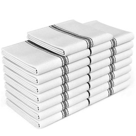 Zeppoli Classic Kitchen Towels - 15 Pack 100% Natural Cotton Towel Set, Reusable Wash Cloths, Absorbent Dish Towels, Machine Washable Hand Towels, Kitchen Essentials, 14” x 25”, Black Striped