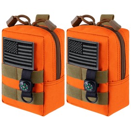 bvya 2 Pack Tactical Molle Pouch Multi-Purpose Compact Waist Pack Water-Resistant Small Utility EDC Pouch with Flag Patch for Molle Backpack, Mini Compass Included