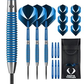 DESIGNA DARTS D0778 Squadron | 24g Premium 90% Tungsten Barrel Dart Set with Steel Tips including 3 Standard Flights, 3 Shafts, Point Protector and Bar Wallet, M3, Blue
