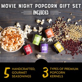 Urban Accents MOVIE NIGHT Popcorn Kernels and Popcorn Seasoning Variety Pack (set of 8) - 3 Non-GMO Popcorn Kernel Packs and 5 Gourmet Popcorn Snack Seasoning