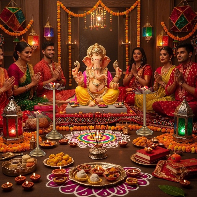 LemonRoad 3 Pcs Diwali Lotus Candle Holder Metal Diya Tealight