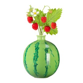 Watermelon Vase, Unique Fruit Vase, Ceramic Decorative Jar for Home Decor, Living Room, Centerpieces, Table Shelf Decor (Green)