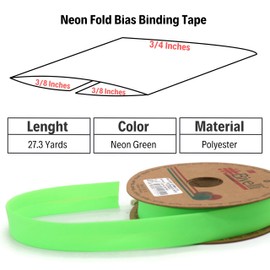 Fold Neon Bias Binding Tape - 99+ Colors - 3/4 Inches Wide - 27 Yards - Fold Neon Binding Bias Ribbon Fabric Piping Bias Binding Tape for Sewing Clothing DIY Green D103