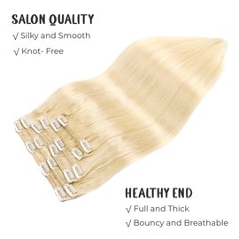 VINBAO Clip-In Real Hair Extensions, Blonde Hair Extensions, Clip-In Real Hair, Remy Clip-In Hair Extensions, Natural Real Hair Extensions, Clip-In Straight, 35 cm / 14 Inches, 100 g, 6 Pieces (#60.35
