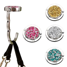 BAWEN 4 PCS Foldable Purse Hook, Women's Handbag Hangers - Multicolor Rhinestones Bag Table Hanger Collection
