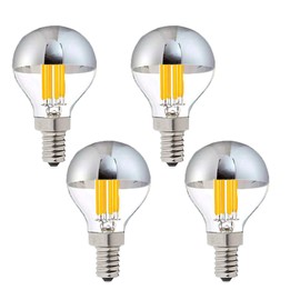 Lxcom Lighting Half Chrome Light Bulb 6W Dimmable E12 G45 G14 Edison LED Bulb Silver Tipped Mirror Globe Vintage Filament Bulbs 60W Equal Warm White 2700K Half Silver Reflected Light, AC110V(4 Pack)