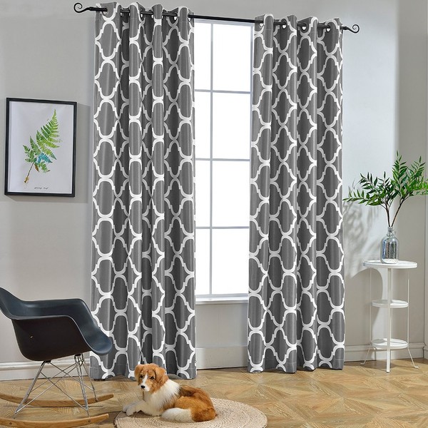 Melodieux Moroccan Fashion Room Darkening Blackout Grommet Top Curtains for Living Room, 52 by 84 Inch, Grey (1 Panel)