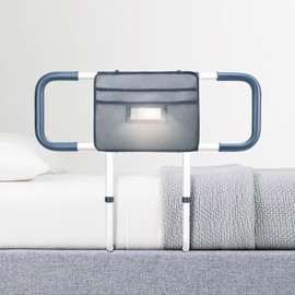 Bed Rails for Elderly Adults Safety Extended Side Assist Grab Bar Handrails for Seniors Adjustable Bed Cane with Motion Sensor Light Bed Guard Handle Bedside Railing, Fit King Queen Full Twin