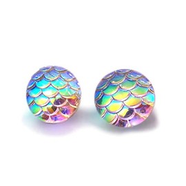 12mm Rainbow Iridescent Mermaid Dragon Scale Stud Earrings Stainless Steel or Titanium Posts (Stainless Steel Posts)