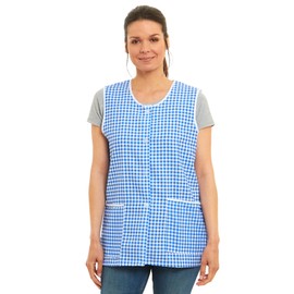 Ladies Gingham Buttons Through Design Piping Tabard Apron Overalls Front Pockets Stylish Tabards for Women Casual Aprons for Women to Use in Home Kitchen Restaurants Coffee Shops UK Made (Blue, XL)