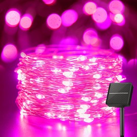 Minetom Solar String Lights for Outside, 2 Packs Total 66Ft 200 LED Outdoor Solar Fairy Lights, 8 Modes Balcony Lights for Tree Patio Christmas Party Wedding Decor (Pink)
