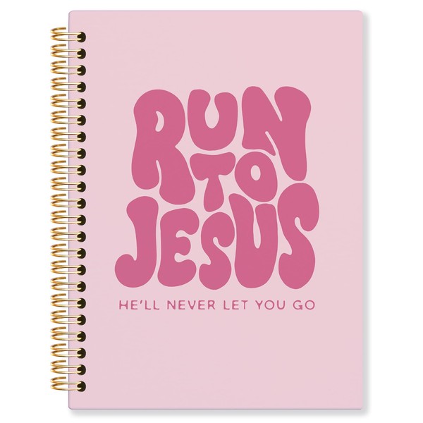 KRHFG Pink Christian Spiral Notebook, Run to Jesus Bible Verse