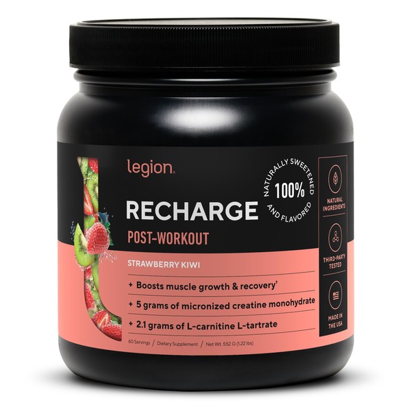 LEGION Recharge Post Workout Supplement - All Natural Muscle Builder & Recovery Drink with Micronized Creatine Monohydrate Naturally Sweetened & Flavored, (Strawberry Kiwi, 60 Serving)
