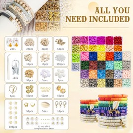 Lynnmos Clay Beads Bracelet Making Kit - 15000 Pcs, 6mm Heishi Disc Beads - DIY Jewelry Making Kit with 2 Boxes, Charms, and Gift Pack for Creative Designs and Crafting Fun
