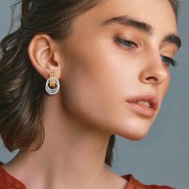 Two Tone Chunky Knot Earrings for Women Trendy Gold and Silver Hoop Earrings Mixed Metal Double Knot Earrings Gold Statement Earrings Womens Christmas Gifts Stocking Stuffers