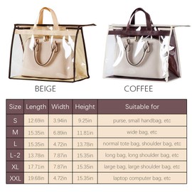 OLizee® Stylish Handbags Closet Space-saving Storage Bag Organizer Purse Holder PVC Dustproof Bag with Zipper and Handle(Upgraded Beige,XL)