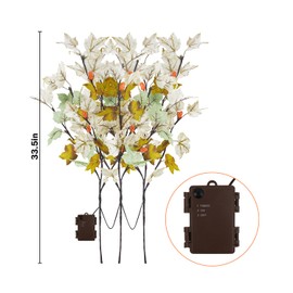 Phliofd 3 Pack Artificial Fall Maple Leaves Stems with 15 Acorn 60 LED Lights Battery Operated Lighted Autumn Maple Branches for Vases Fall Home Thanksgiving Table Decoration