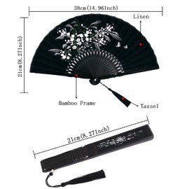 Amajiji Folding Hand Fan for Women, Chinese Japanese Vintage Style Bamboo Silk Hand Held Folding Fans for Party Wedding Dancing Decoration Gift Performance (AM-50)